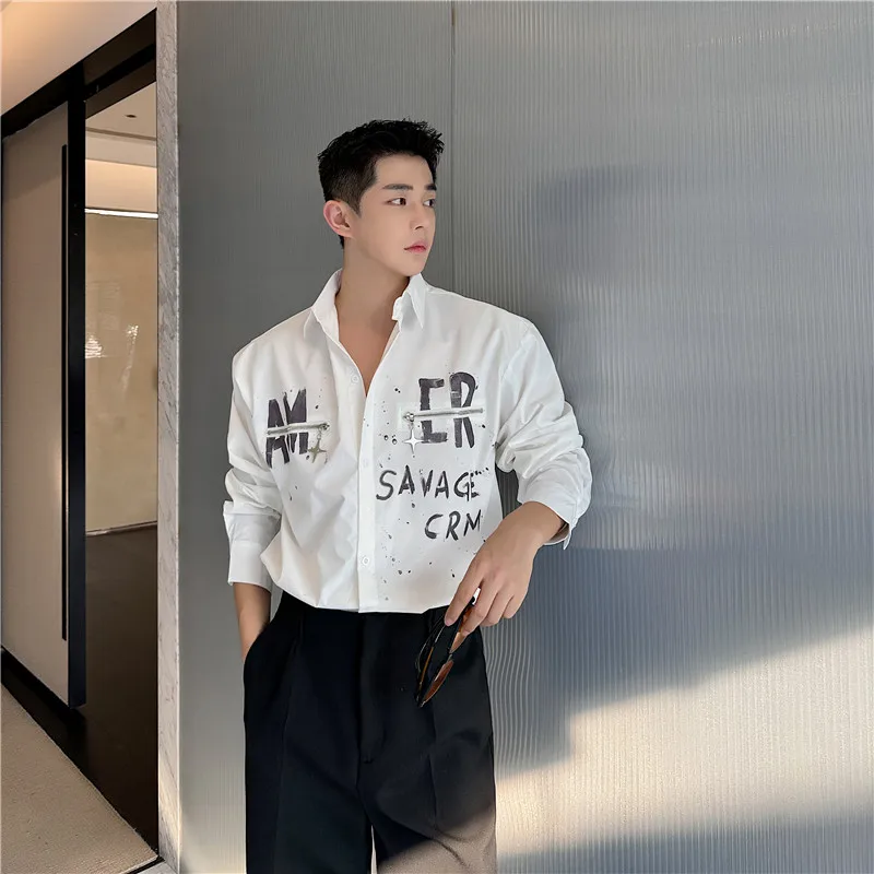 

Casual Men's Shirt Jacket Spring Autumn Style High Sensation Trendy Korean Version Personalized Print Design Leisure Shirt