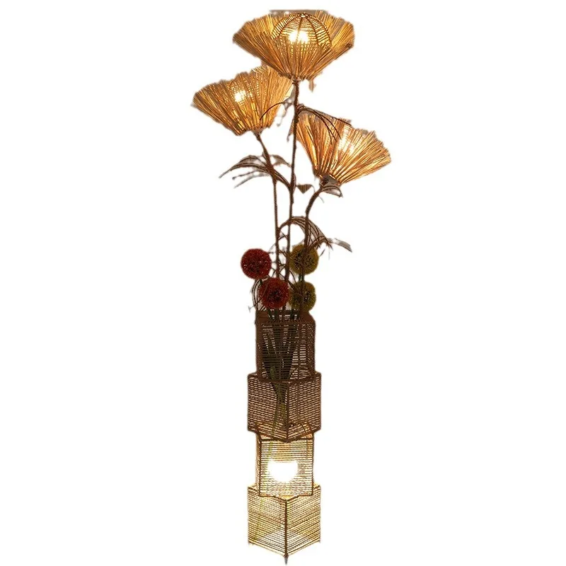 

Rattan floor lamp, creative Chinese homestay Zen tea room living room lamp, bedroom bedside rattan art Japanese LED