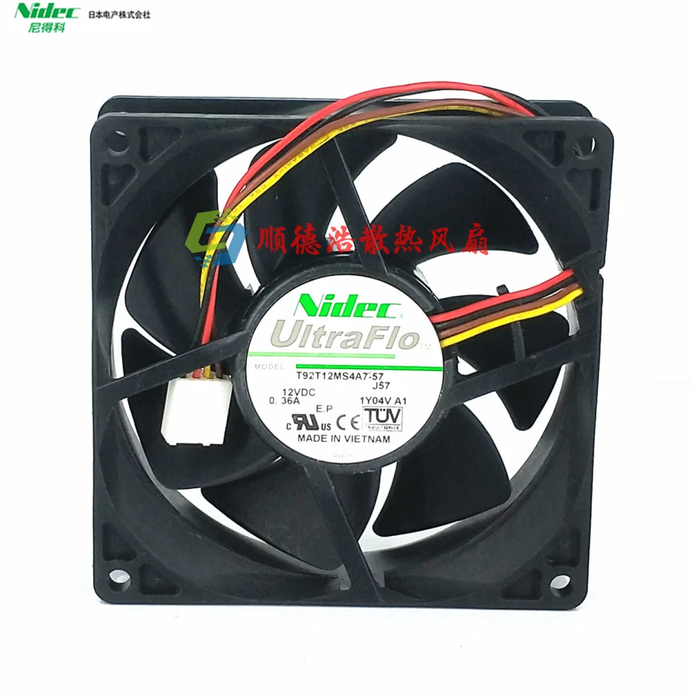 Nidec T92T12MS4A7-57 DC 12V 0.36A 90x90x25mm 4-Wire Server Cooling Fan