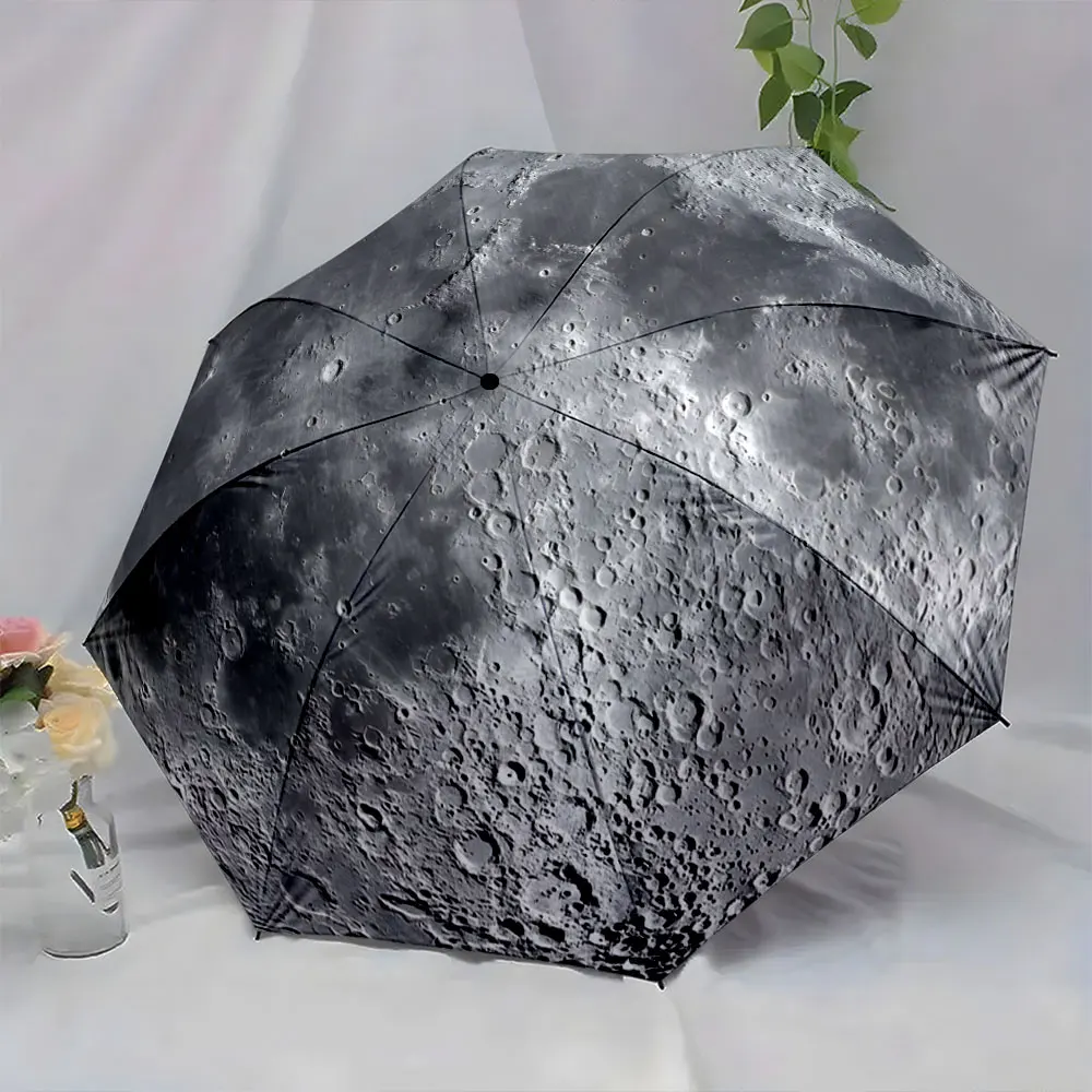 1PC Moon Surface Printed Umbrella in a Cozy Interior Print 8 Iron Ribs Folding Umbrella Auto-Open Fashion Sunshade