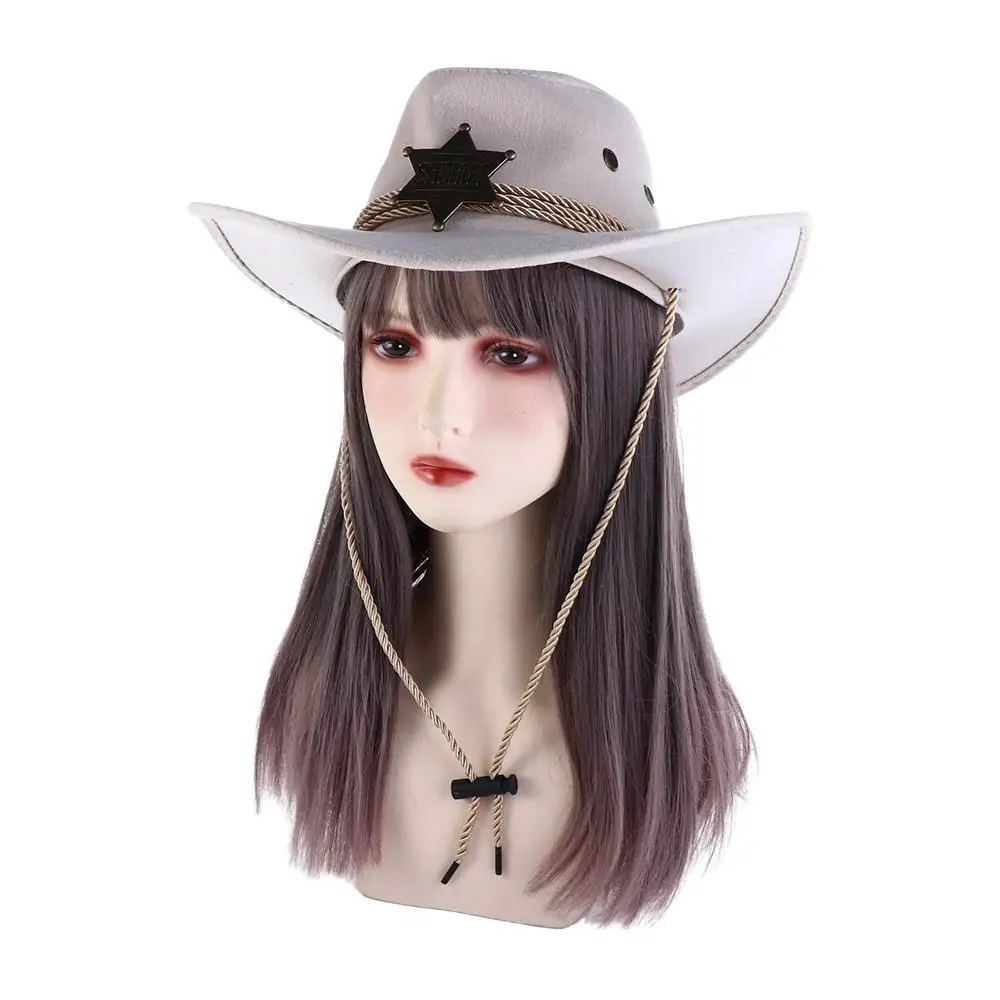 パンククライミングハットつば広メンズバケットハットサイクリングキャップウールサマーサンハットトラベル日焼け止めキャップウエスタンカウボーイハットスター