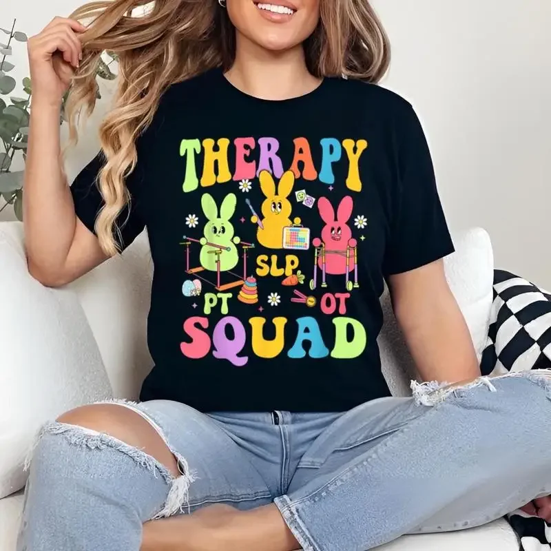 Cute Therapy Squad Easter T Shirt For Slp Ot Pt Bunny Eggs Therapist Speech Occupational Physical Outfit