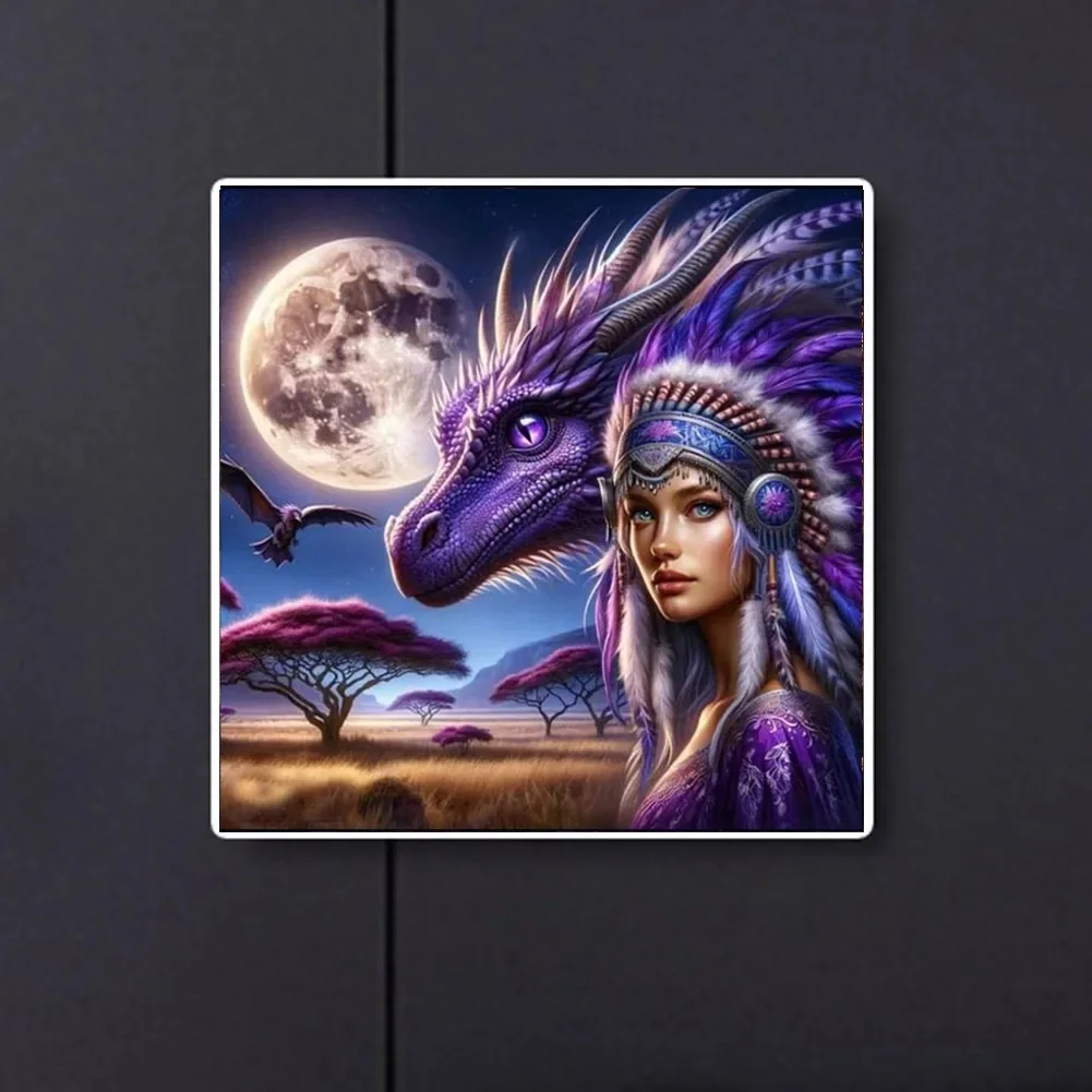 Purple Dragon Moon Landscape And Indian Woman DIY Diamond Painting New 2024 Full Square Round Full Diamond Embroidery Mosaic Art