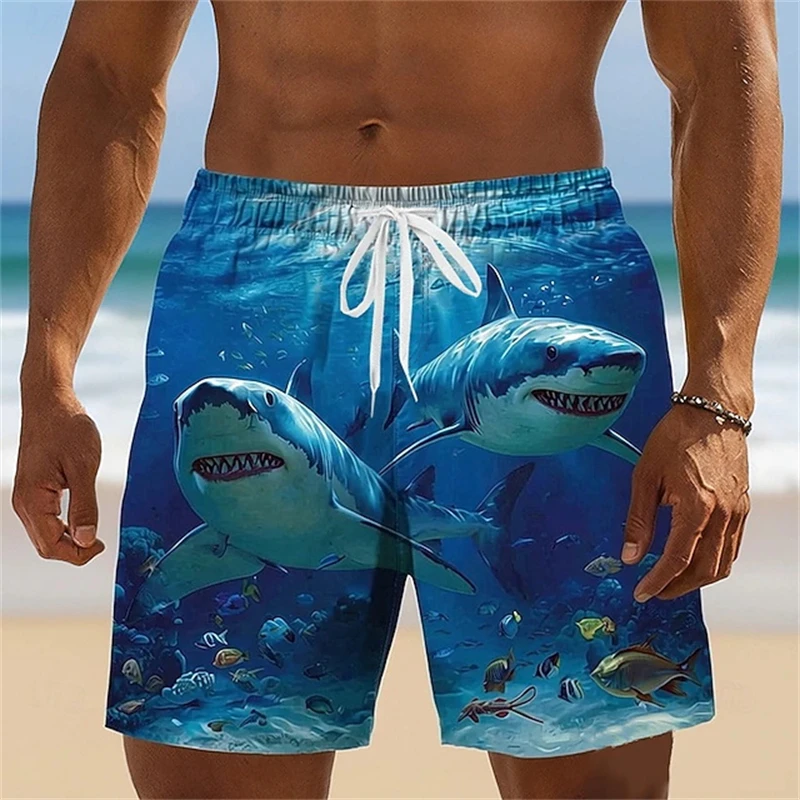 Cartoon 3D Crocodile Shark Print Beach Trunks For Men Funny Quick Dry Oversized Casual Swim Shorts Hip Hop Street Summer Bottoms