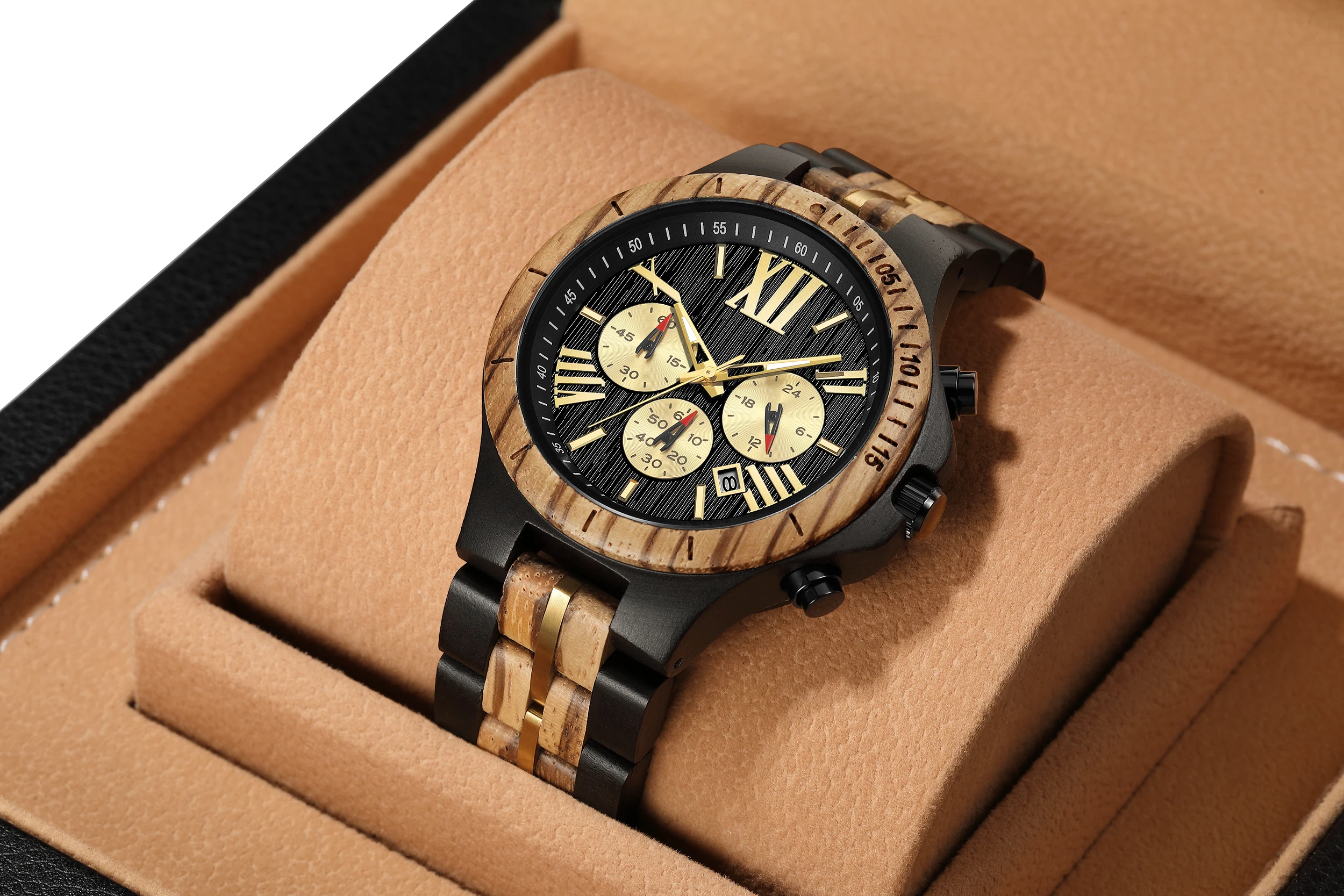 Wooden Watch Men Military Quartz Watches Luxury Stylish Wood Timepieces Chronograph Personalized Engraved Gift 2024