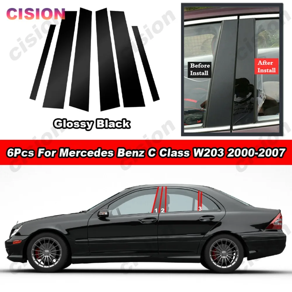 

Carbon Fiber Black Mirror Effect Car Door Window Center Middle Column B C Pillars Post Cover Trim For Mercedes Benz C Class W203