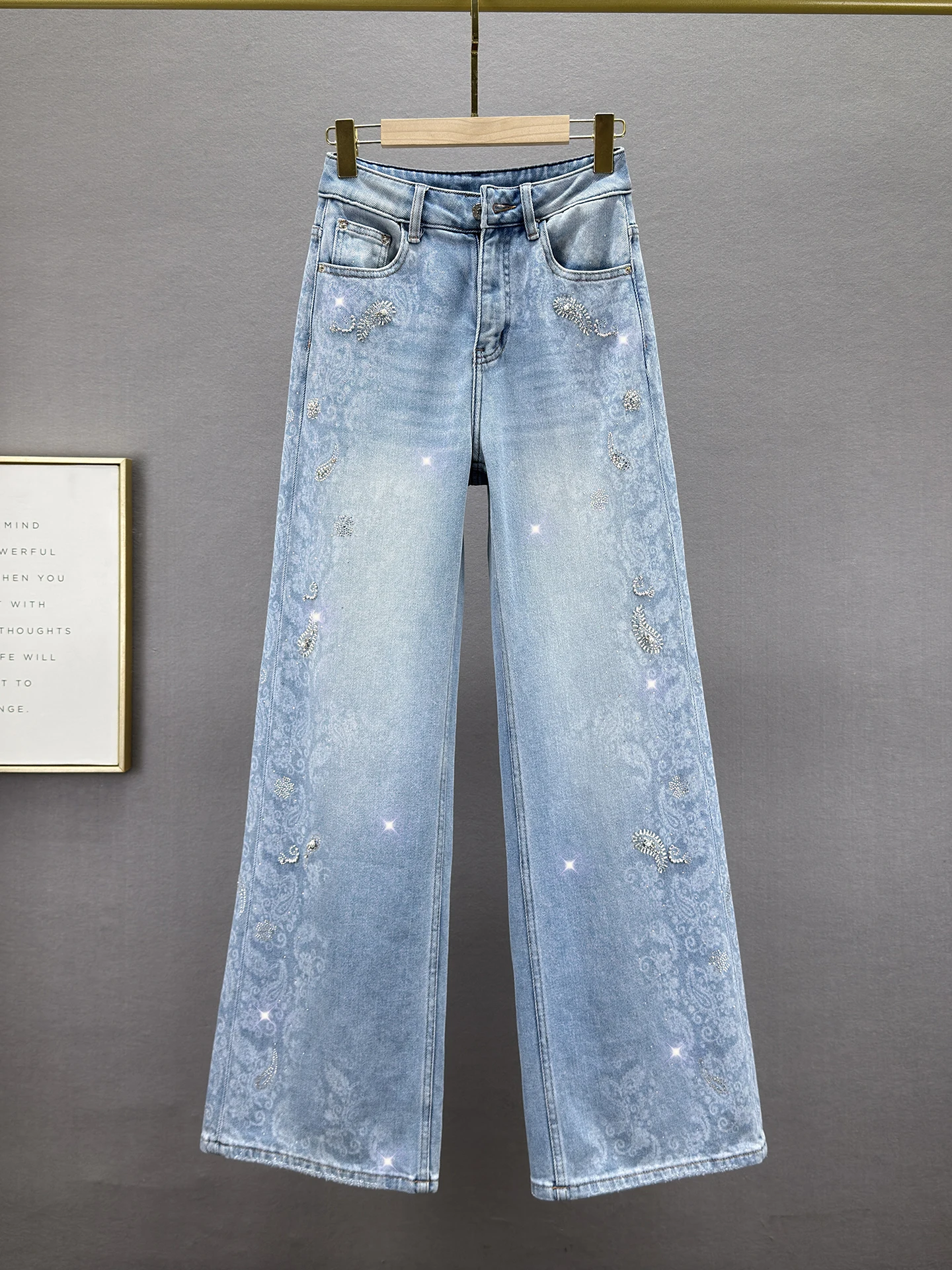 

Retro High Waist Loose Fit Long Denim Jeans Women's Glittering Vintage Wide Leg Pants Spring 2026 Anti-Wrinkle Cotton Stretch