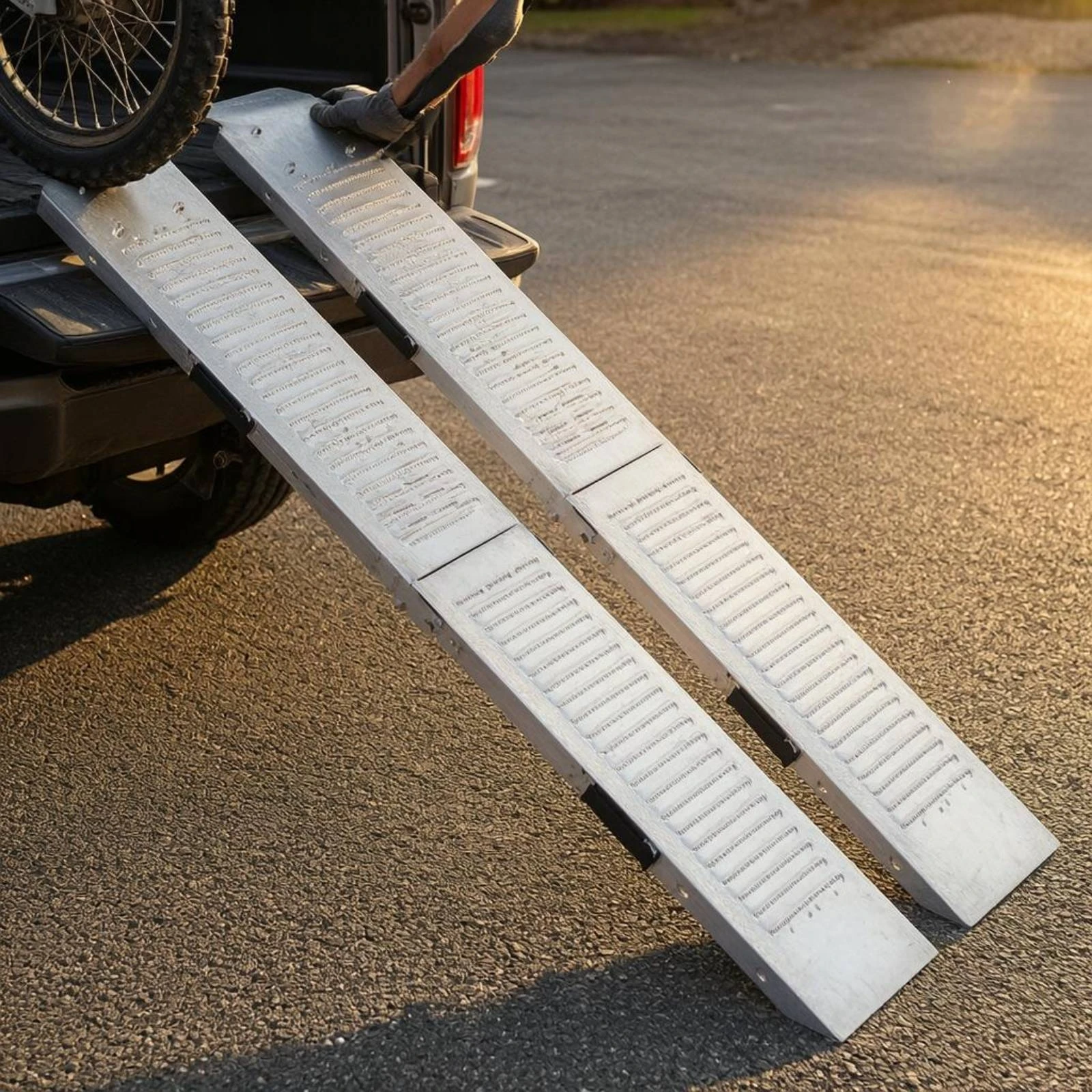 Foldable Loading Ramp Anti-Slip Metal Loading Ramp Vehicle Access Carrying Handle for Garage