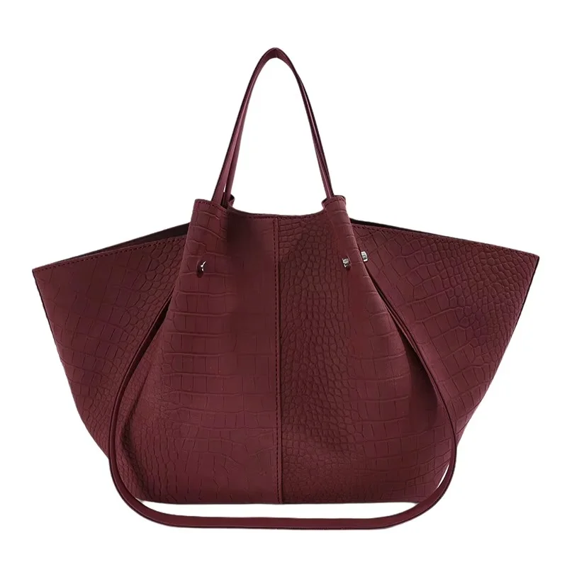 Elegant Crocodile-Embossed Leather Tote Bag for Women Luxury Designer Large Capacity Shoulder Bag Wide-Wing Handbag