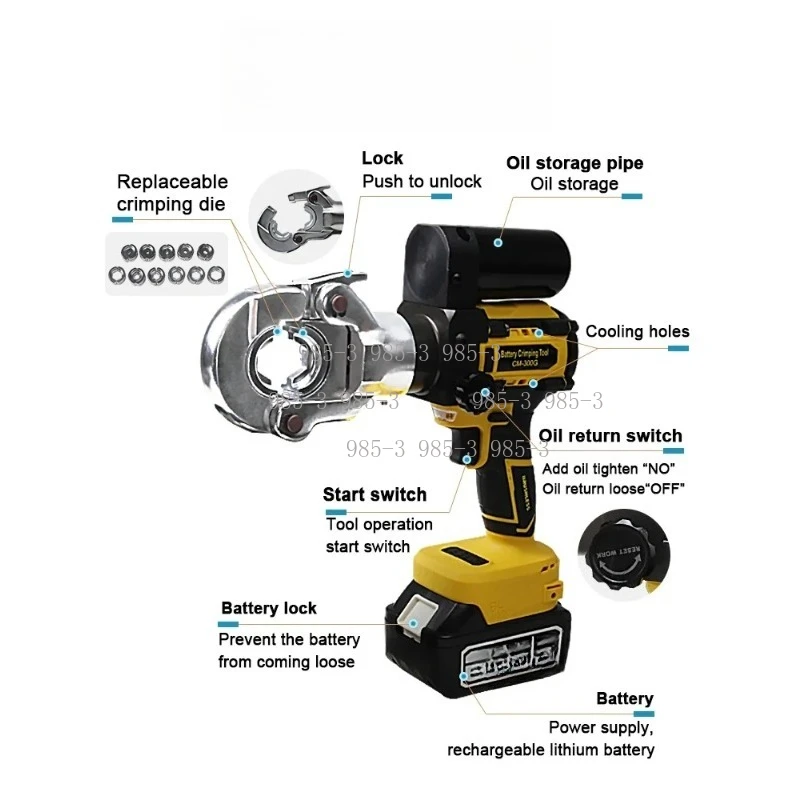 Electric crimping tool Battery crimper Hydraulic crimping tool Cable patch CM-300G with 2 batteries