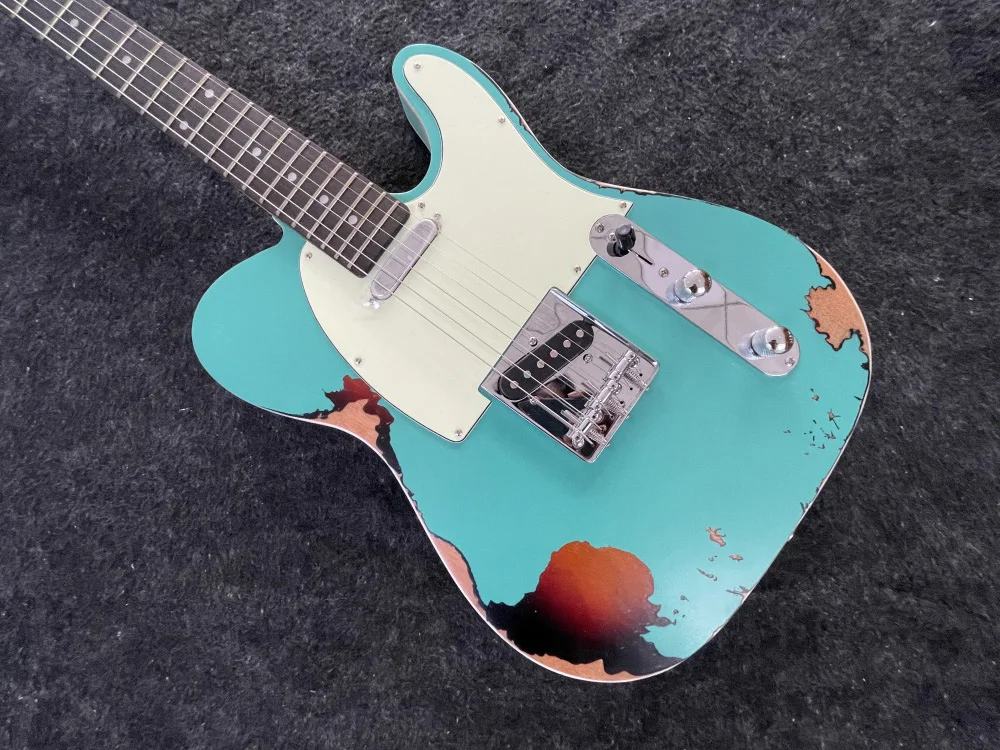 Electric Guitar with Heavy Relics,MAHOGANY body, blue and sunbrst paint, hand-made surface, free delivery