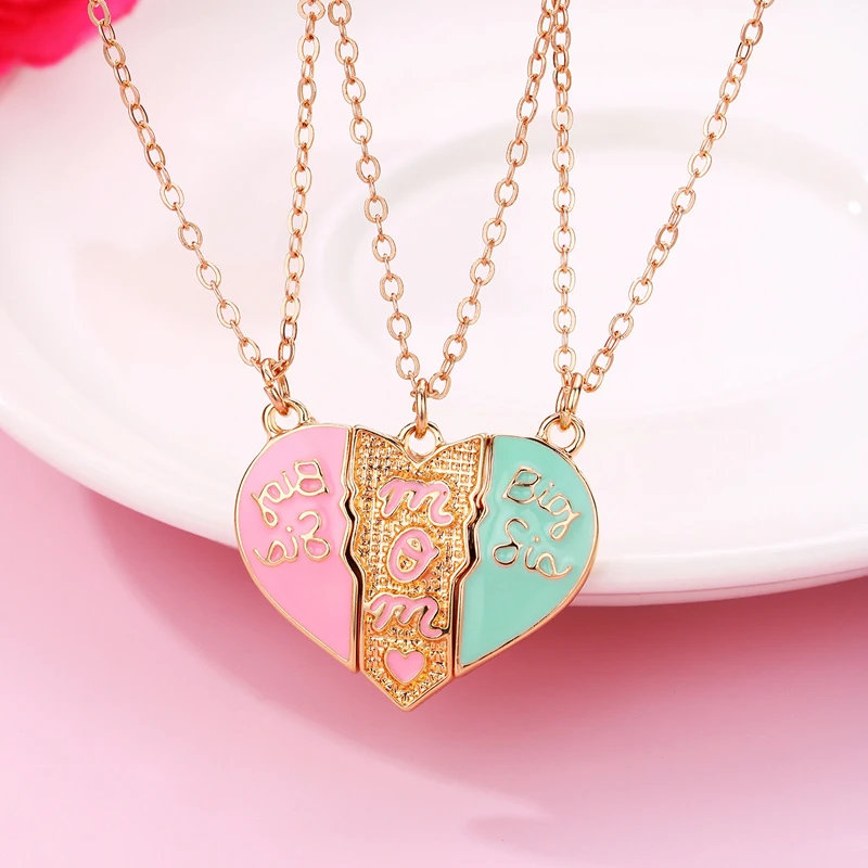 Luoluo&baby 3Pcs/set Cartoon Heart-shaped Magnetic Mother's Day Pendant Necklace for Love Parent Child Jewelry Gifts