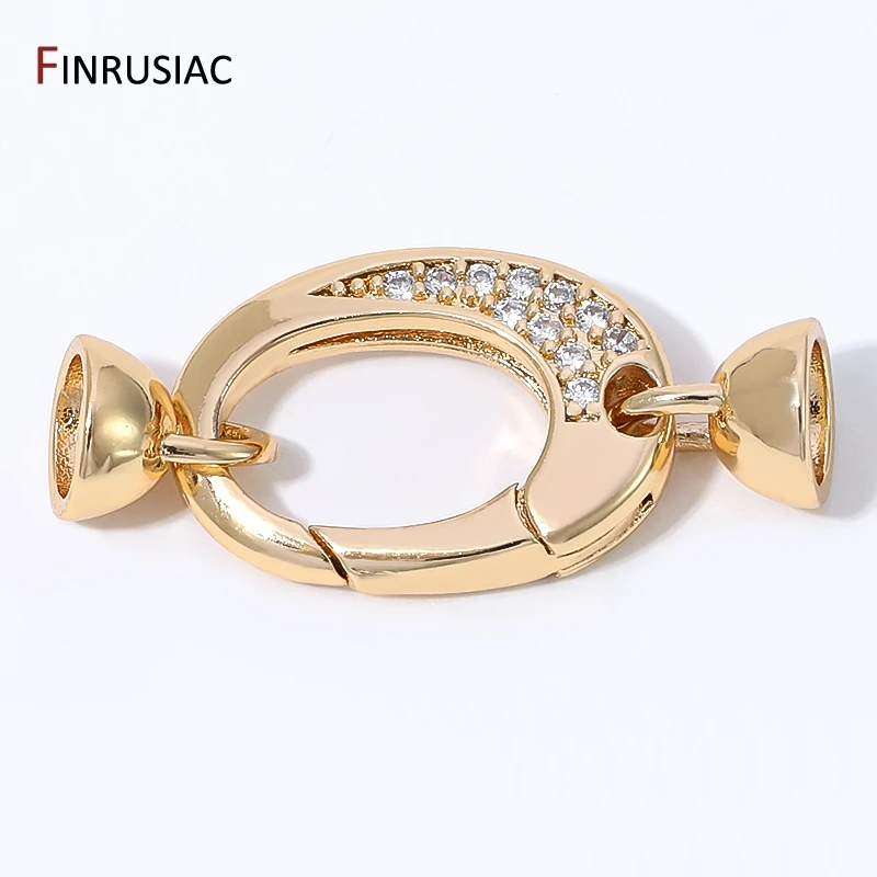 14K Gold Plated Brass Oval Fastener Pearl Clasps,Closure Lock Clasps For DIY Needlework Beads Pearls Jewelry Making Accessories