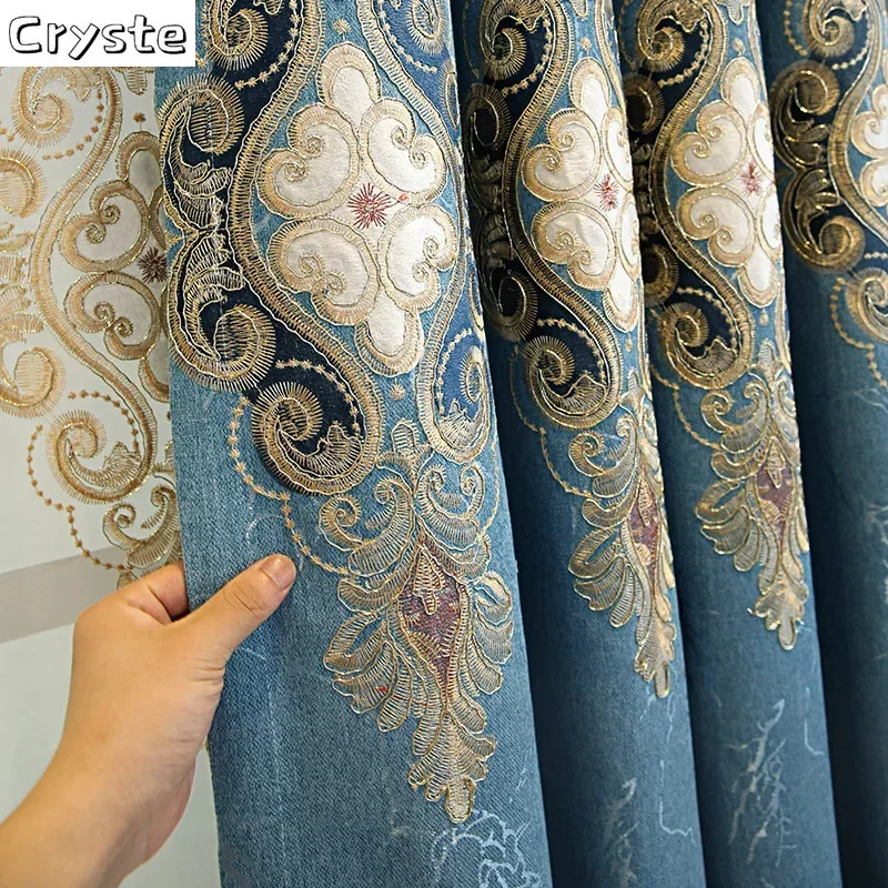 

Luxury European-style Embroidered Curtains for Living Room Bedroom Balcony Floor Court Thickened Blackout Textured Valacne