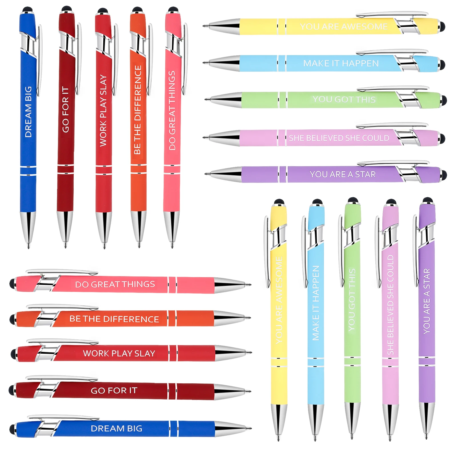 20Pcs Metal Motivational Ballpoint Pens Touch Screen Pen Inspirational Pens Smooth Writing for Office School Gift