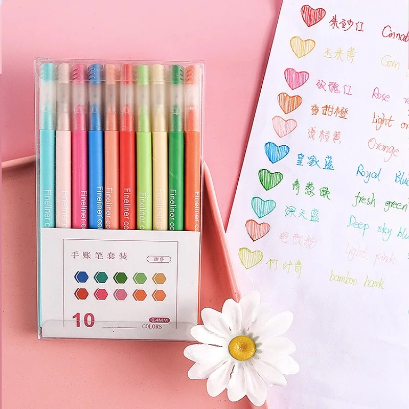 Kawaii 10pc/Set Multi Color Gel Pen Stationery caneta ручки Micron Tip Colors Quick Dry Ink Marker Liner Highlighter Drawing