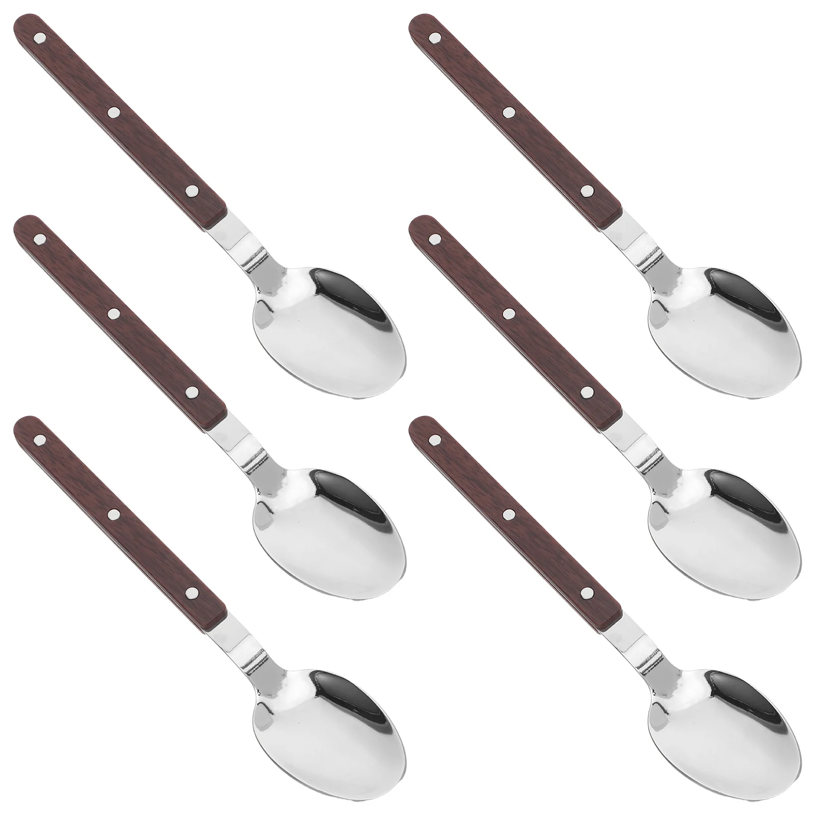 Cucharas de acero inoxidable con mango de madera, cucharadas de Metal para servir comida, cena, sopa, arroz, Buffet, utensilios de cocina, 5 uds.