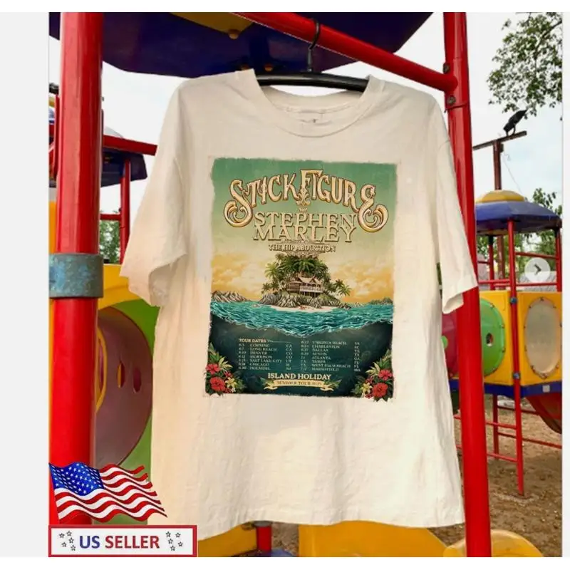 عصا الشكل جزيرة عطلة جولة الأبيض تي شيرت كامل الحجم S 5Xl