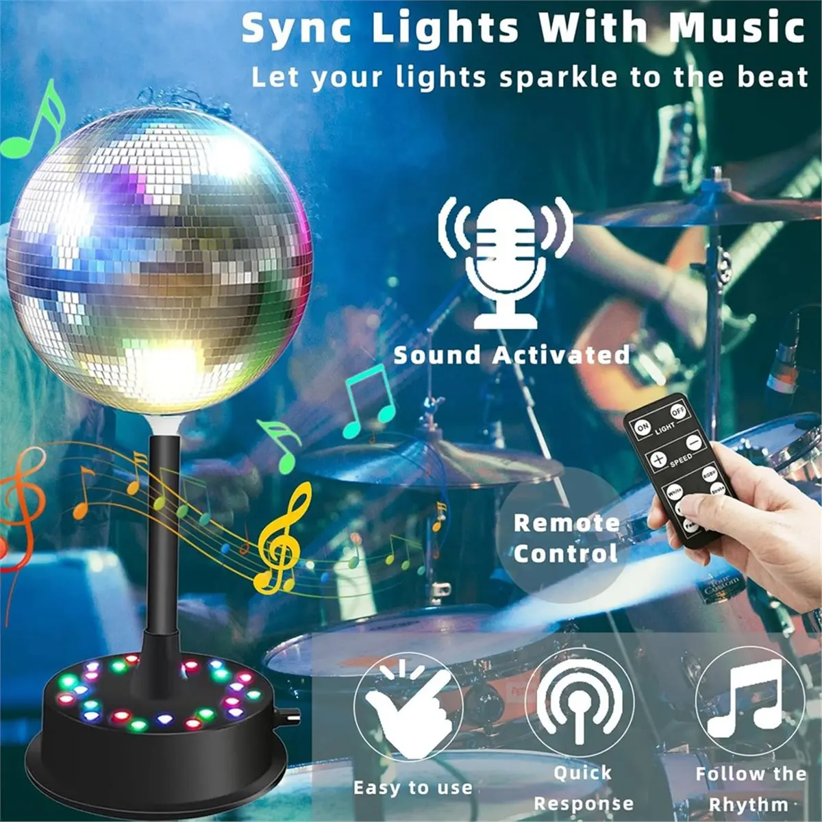 

*ONE DAY Mirrors Ball Light with Remote, 23 LED Adjustable Rotating Motor with 6-Inch Silver Mirror Ball for Home Decor