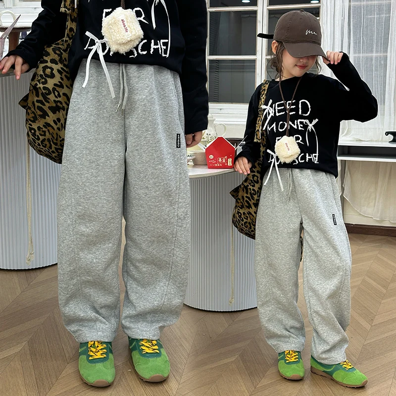 

Child New Autumn Sports Pants for Teen Girls Casual Straight Trousers Kids Sporty Loose Solid Color Patchwork Sweatpants 4-14Y