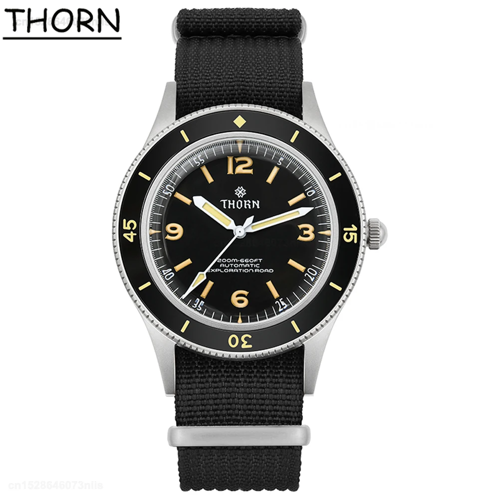 Thorn 40mm Men Watch Vintage 50-Fathoms NH35 Automatic Mechanical Movement Dive Watches K9 Mineral Crystal 200M Watchproof watch