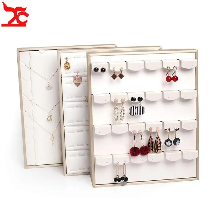 Leather Tray for Jewelry Exhibition Earrings Necklace Pendant Rings Display Organizer Bevel Jewelry Storage Tray Store Counter