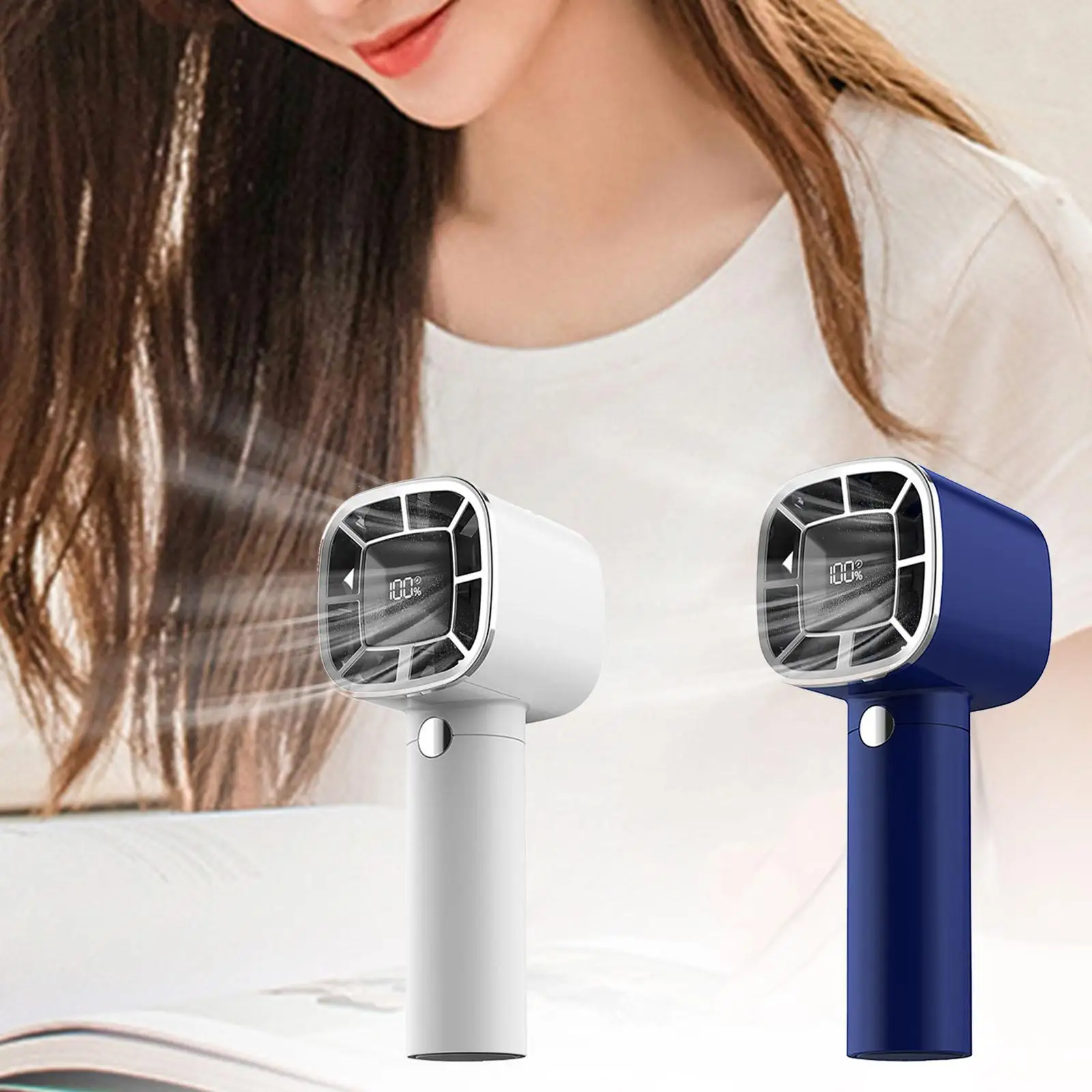 Handheld Fan USB Rechargeable Mini Portable Fan Digital Display Air Cooling Fan Table Fan 3 Wind Speeds