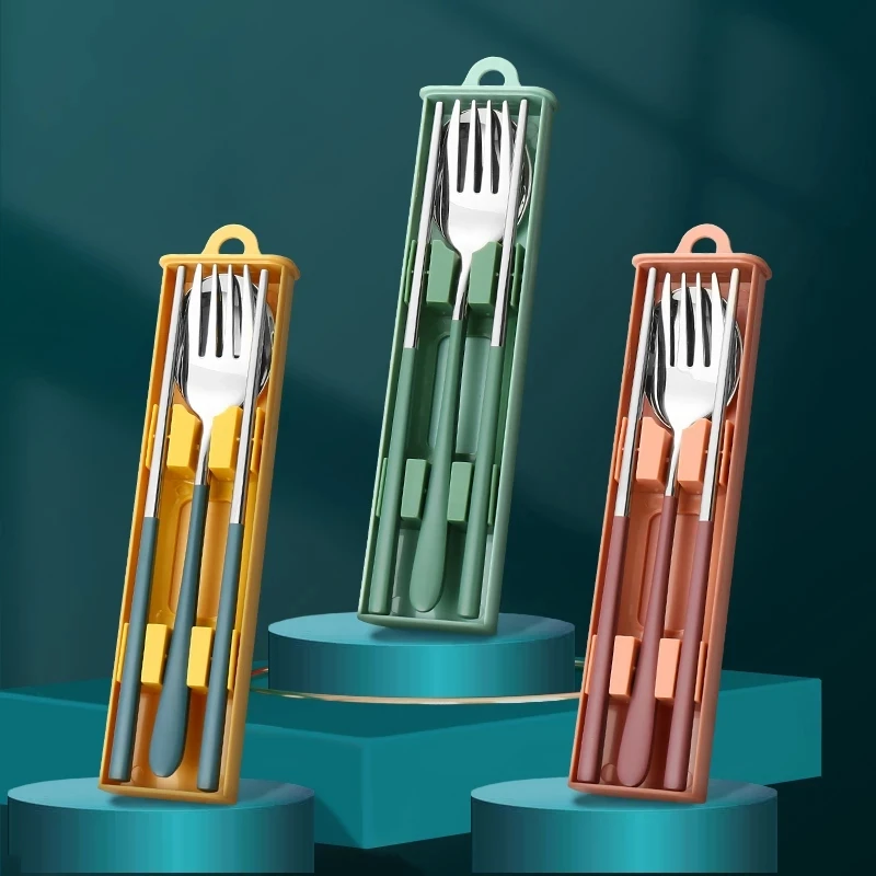 

Travel Tableware Set Stainless Steel Cutlery Kitchen Accessories Camping Picnic Set Knife Fork Spoon Portable Cutlery Case Set