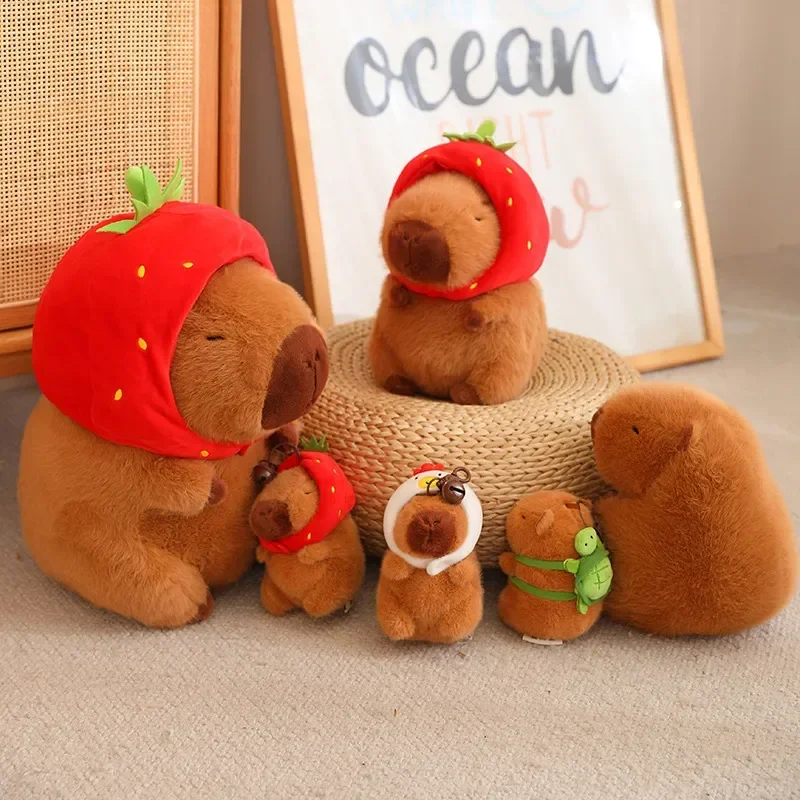 Capybara Plush Toy Kawaii Stuffed Animals Fluffy Capybara With Strawberry Tortoise Slap Bracelet keychain Birthday Gift