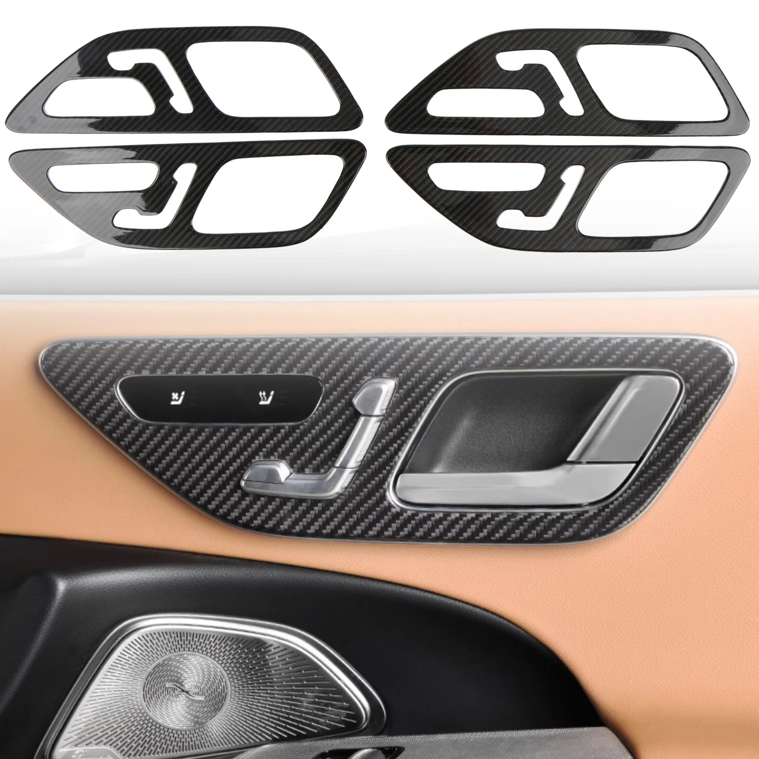 For Mercedes-Benz E Class W214 2024 2025 Car Accessories Real Carbon Fiber Inner Door Handle Frame Cover 4pcs