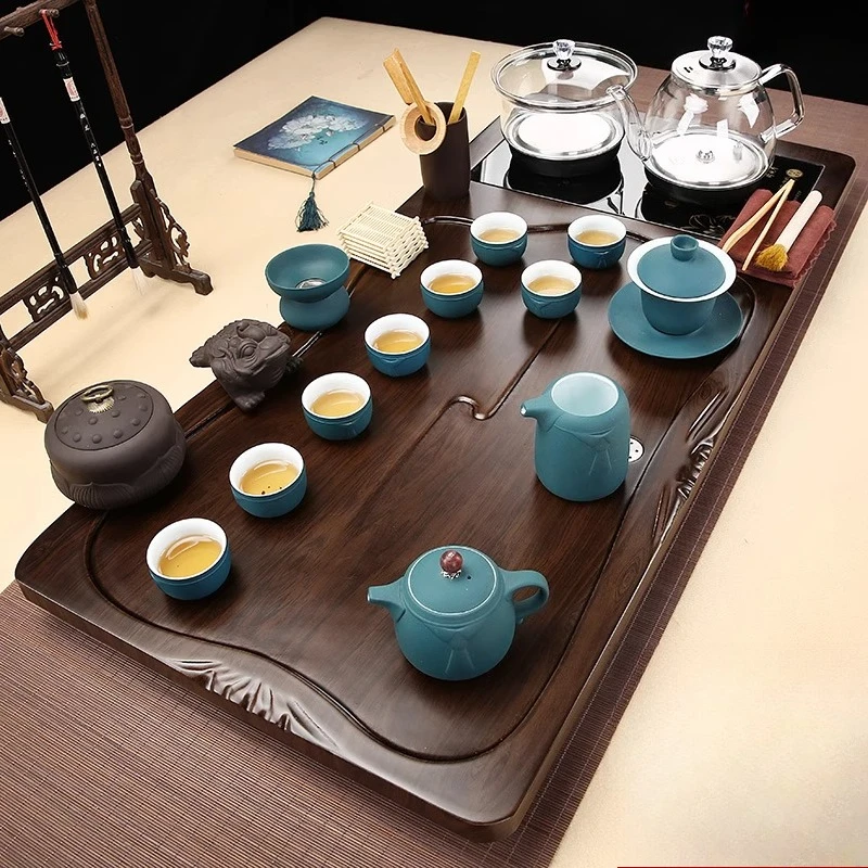 Pot Ceramic Tea Tray Wooden Accessories Table Drainage Rectangle Bar Tea Tray Cafeteria Tableware Bandeja Madera Home Products