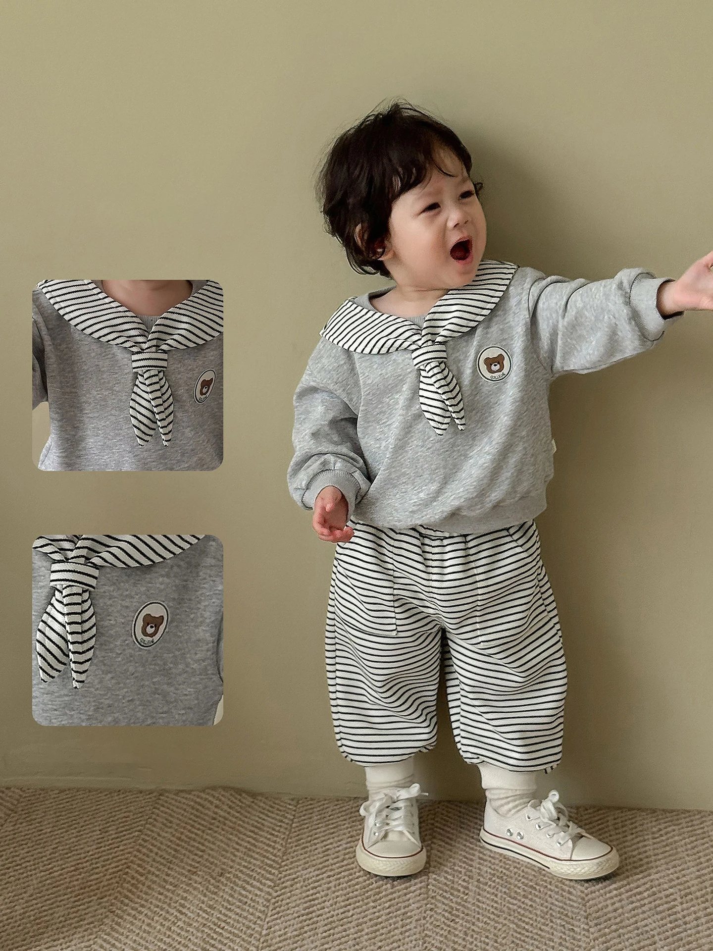 

2025 Autumn New Kids Clothing Set Fashion Boys Hoodie Set Sailor Collar Hoodie And Full Length Pants 2Pcs Clothes Set