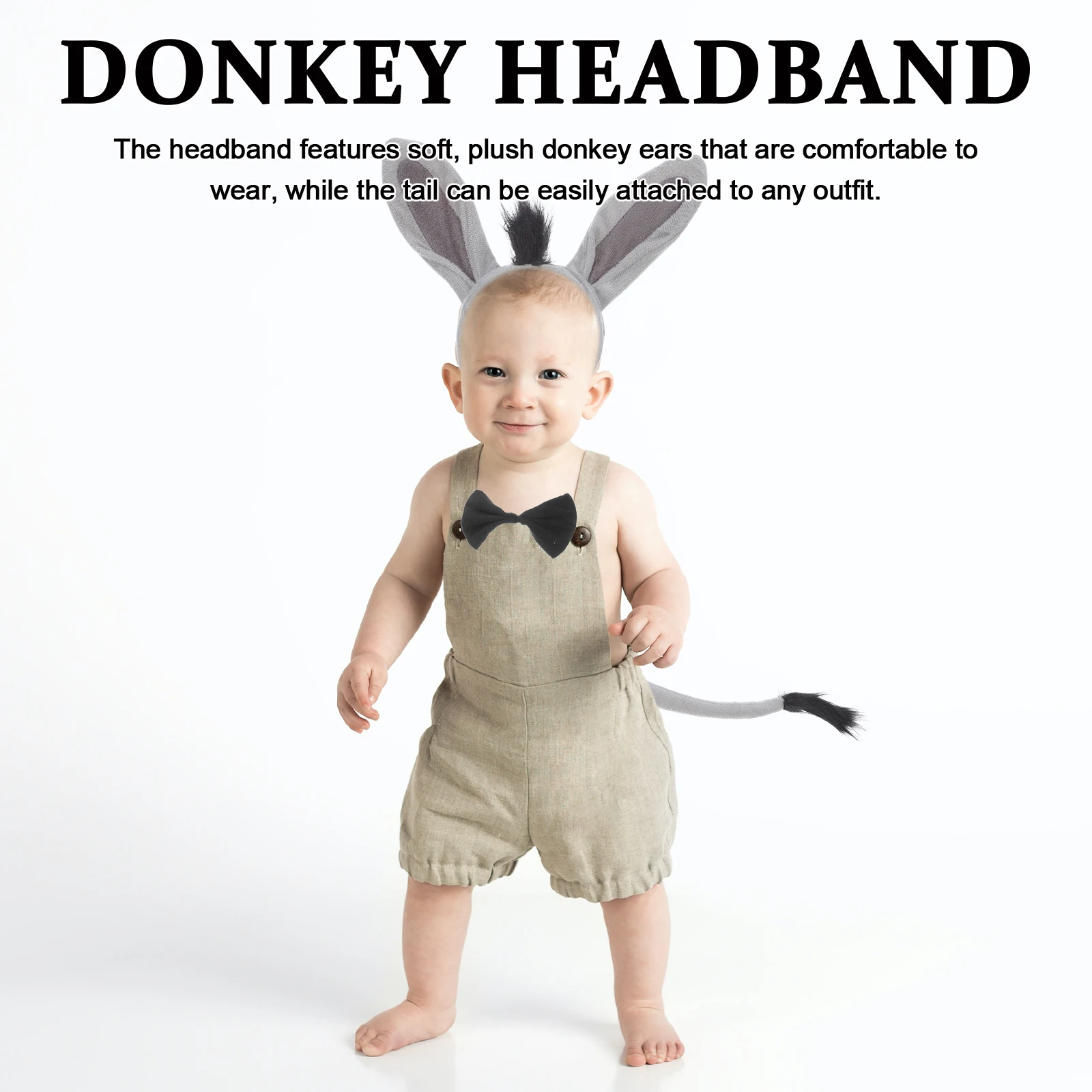 

Cute Animal Costume Accessories Donkey Party Outfit Tail Bowtie Set Soft Fabric Comfortable Halloween Carnival Cosplay Dress Up
