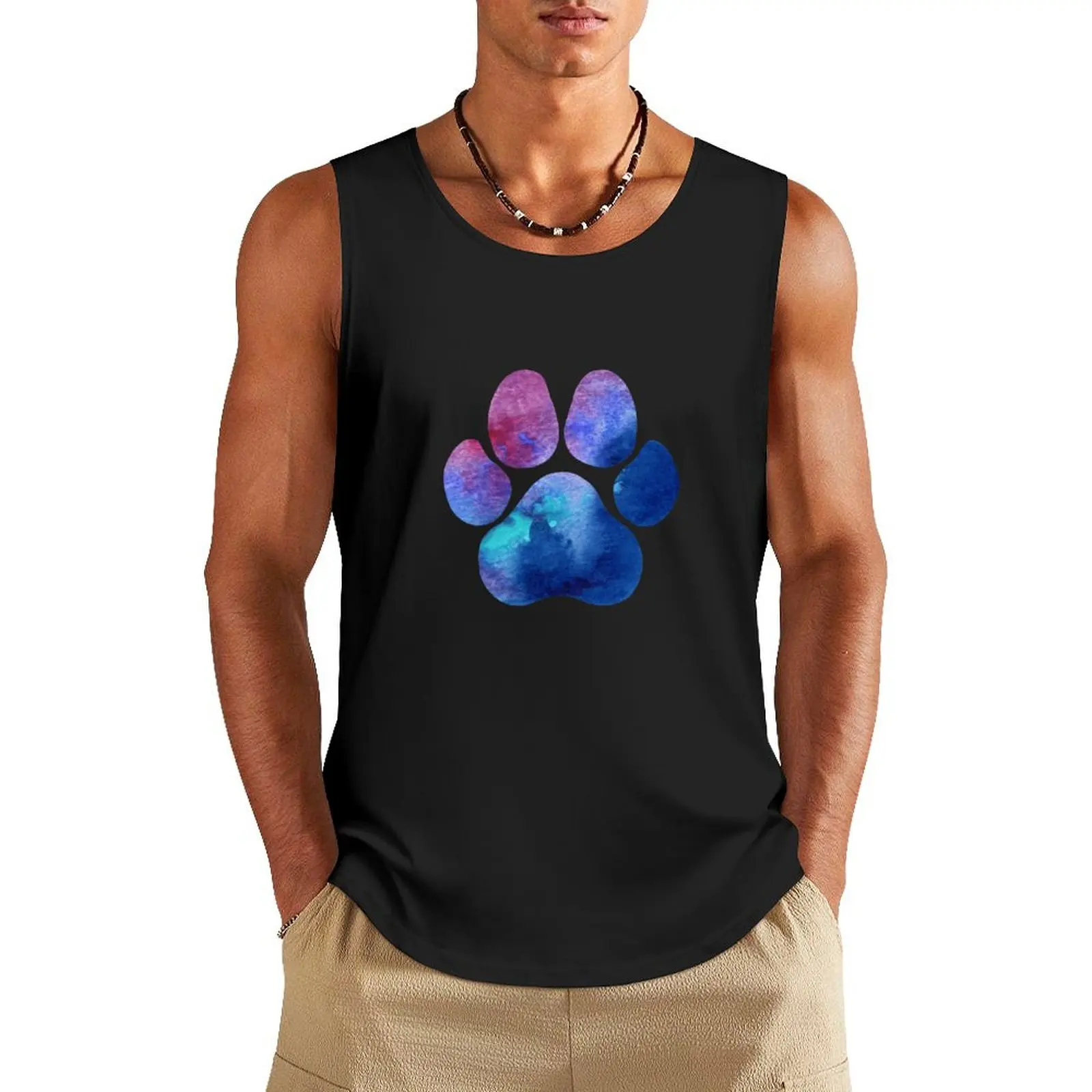 Blue and Purple Paw Print Tank Top Muscle fit Men's summer vest Top muscle t-shirt