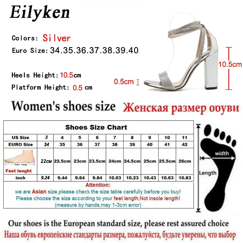 Eilyken Fashion Sexy Crystal Diamond Woman Sandals Summer Buckle Strap Banquet Party High Heels Shoes Ladies Pumps - view 6