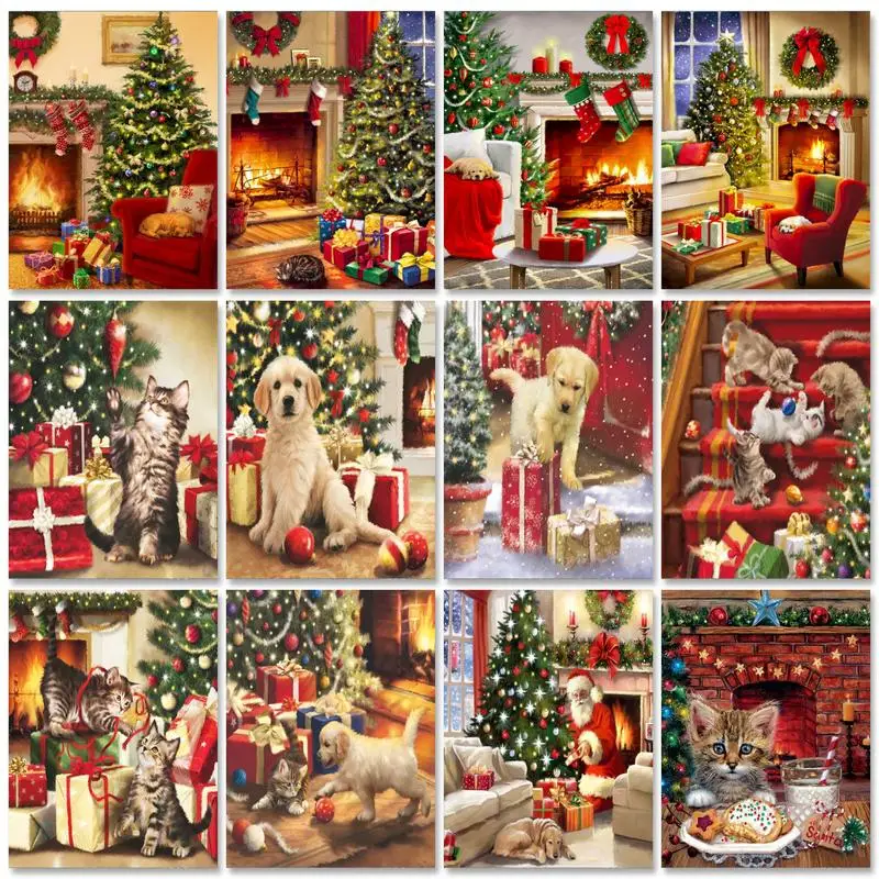 GATYZTORY Christmas Dog Paint by Numbers Kits Paintings on Number Christmas Gift Oil Handpainted for Kids Home Decoration