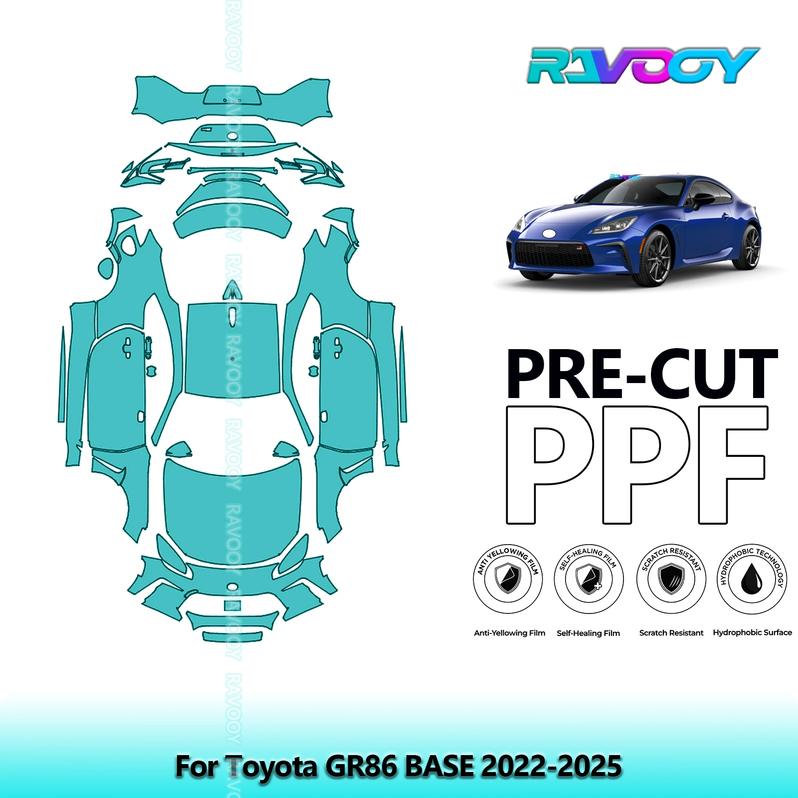 Car Precut PPF Paint Protection Film Full Vehicle For Toyota GR86 BASE 2022-2026 8.5mil Clear Bra Self-Healing TPU High Gloss