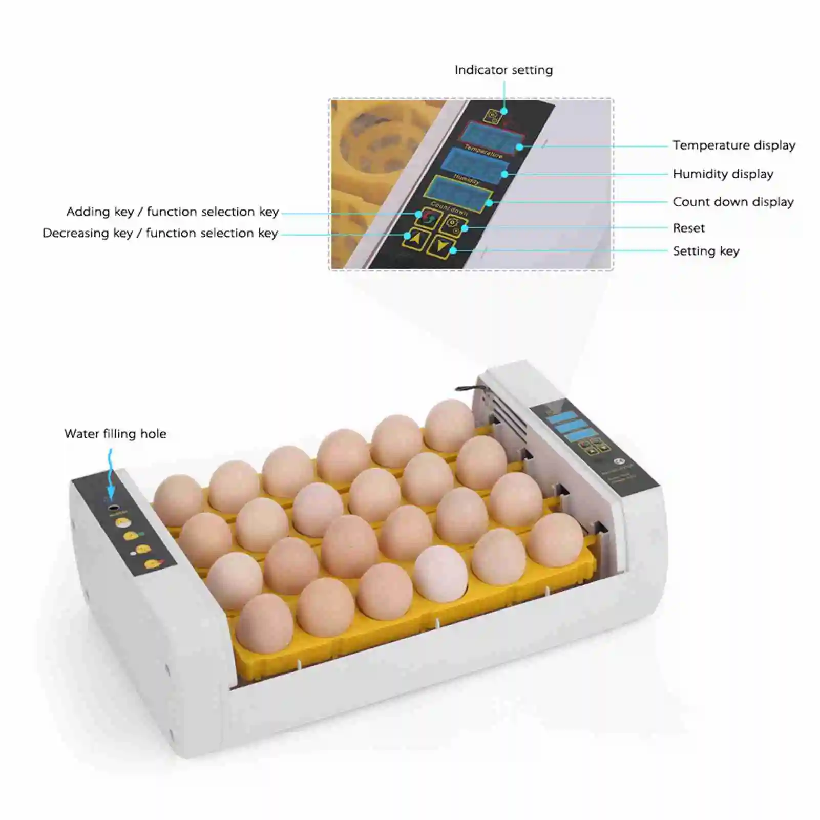 24-Eggs Intelligent Automatic Egg Incubator Temperature Control Hatcher for Hatching Chicken Duck Bird Quail Poultry AC220V
