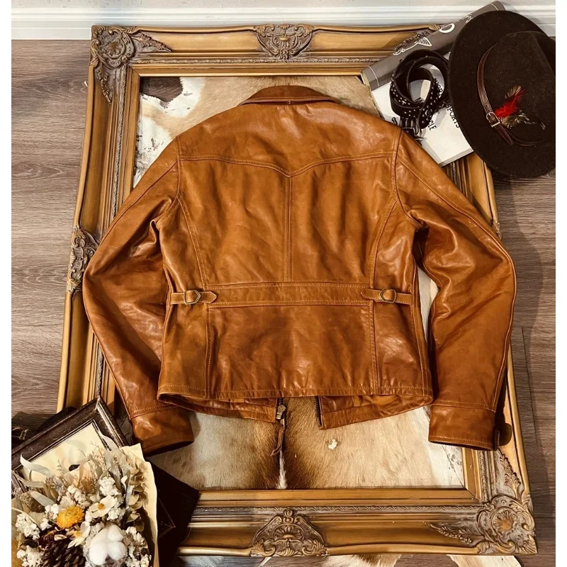 CDC945 Cidu Asian Size Men's Slim Vintage Genuine Italian Tuscany Cow Leather Cotton Lining Storm Rider Jacket