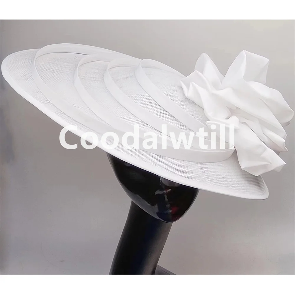 

White Big Derby Church Fasciantor Wedding Hat Ladies Women Flower Church Headpiece Race Women Millinery Cap Vintage Chapeau Cap