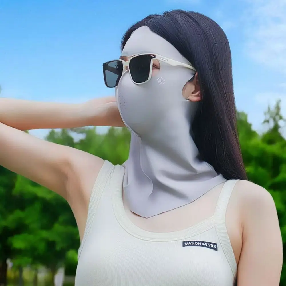 

New Ice Silk Sun Protection Mask Full Face UPF50+ Anti-UV Neck Scarf Breathable Neck Protection Sunshade Face Mask Cycling