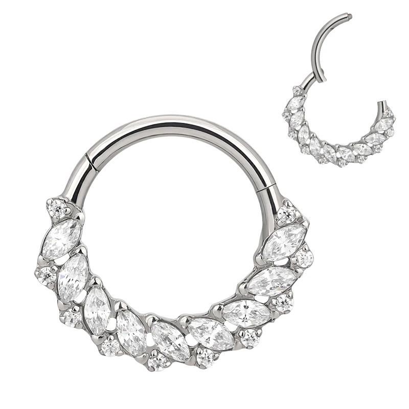ASTM F136 Titanium EAR 10mm Nose Ring PIERC CZ Surround Segment Ring Hoop Face Hinged Clicker Labret Ear Piercing Body Jewelry