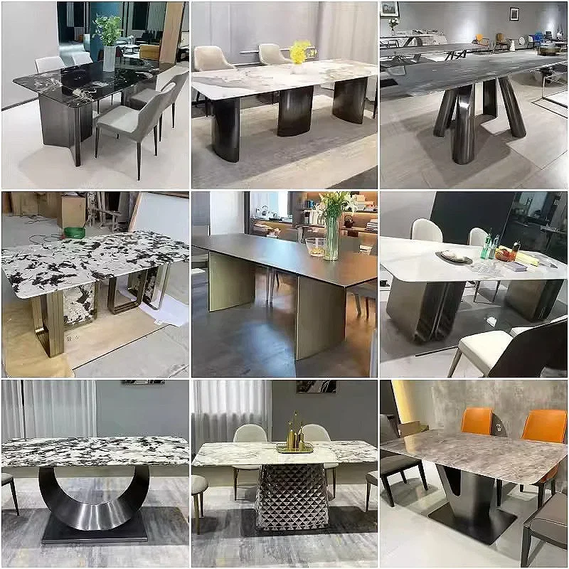 Light luxury marble dining table Modern simple household rock slab dining table Size apartment rectangular marble dining table