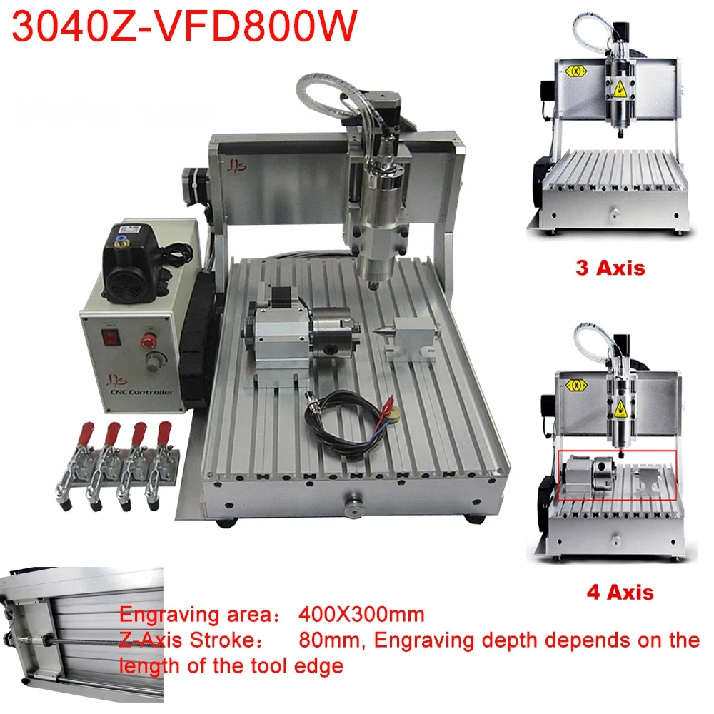 3040Z 800W LY CNC Engraving Machine 3 Axis 4 Axis for Metal Wood PCB Carving Milling CNC Router 400*300mm Mach3 Control