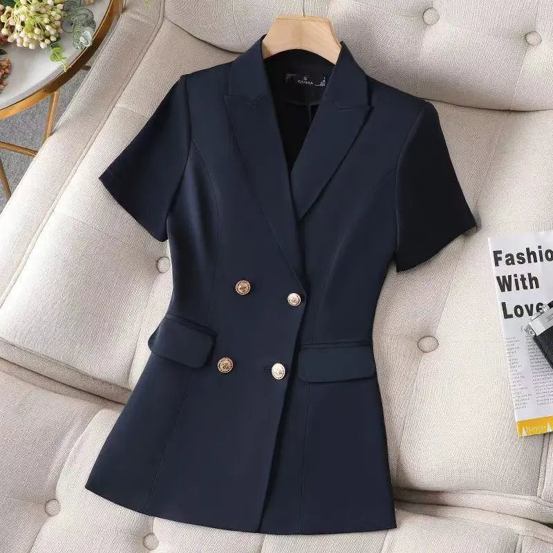 

2025 New Fashion Solid Short Sleeve Office Lady Blazer Elegant Casual Korean Style Chic Casual All-match Blazers Tops Ladies