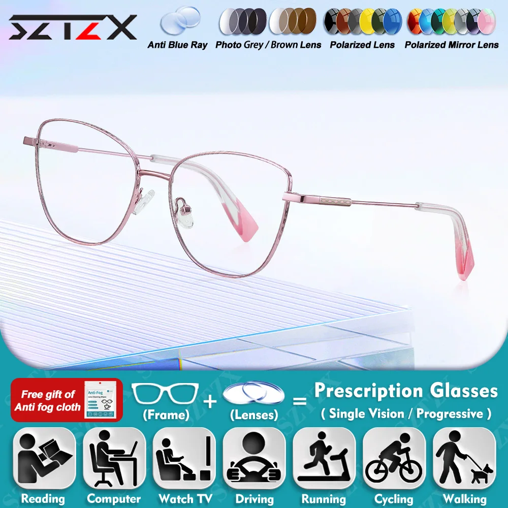 

SZTZX новый дизайн, женская оправа «кошачий глаз», очки для близорукости, очки по рецепту, яркий дизайн, анти-синий луч, прогрессивные очки для чтения