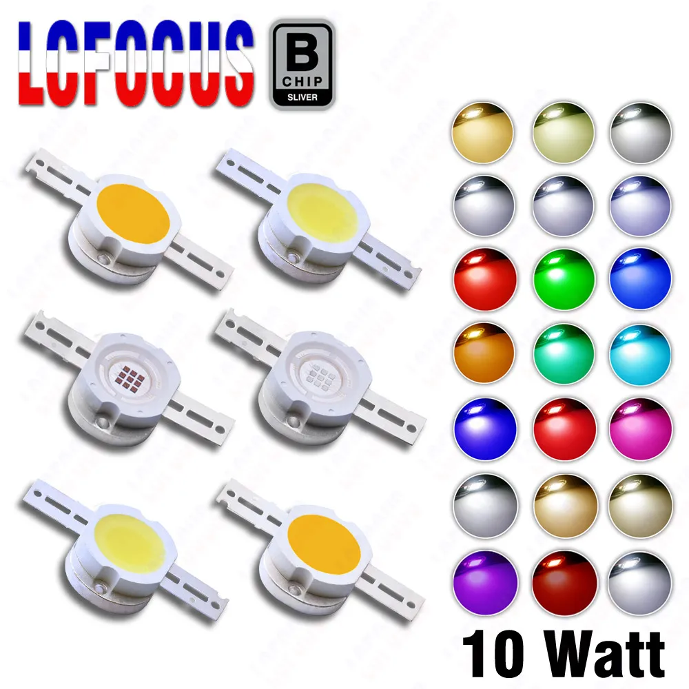 High Power LED COB Chip 10W RGB Red Green Blue Natural Cool Warm White Yellow IR 740nm UV 395nm For 10 W Watt Light Beads
