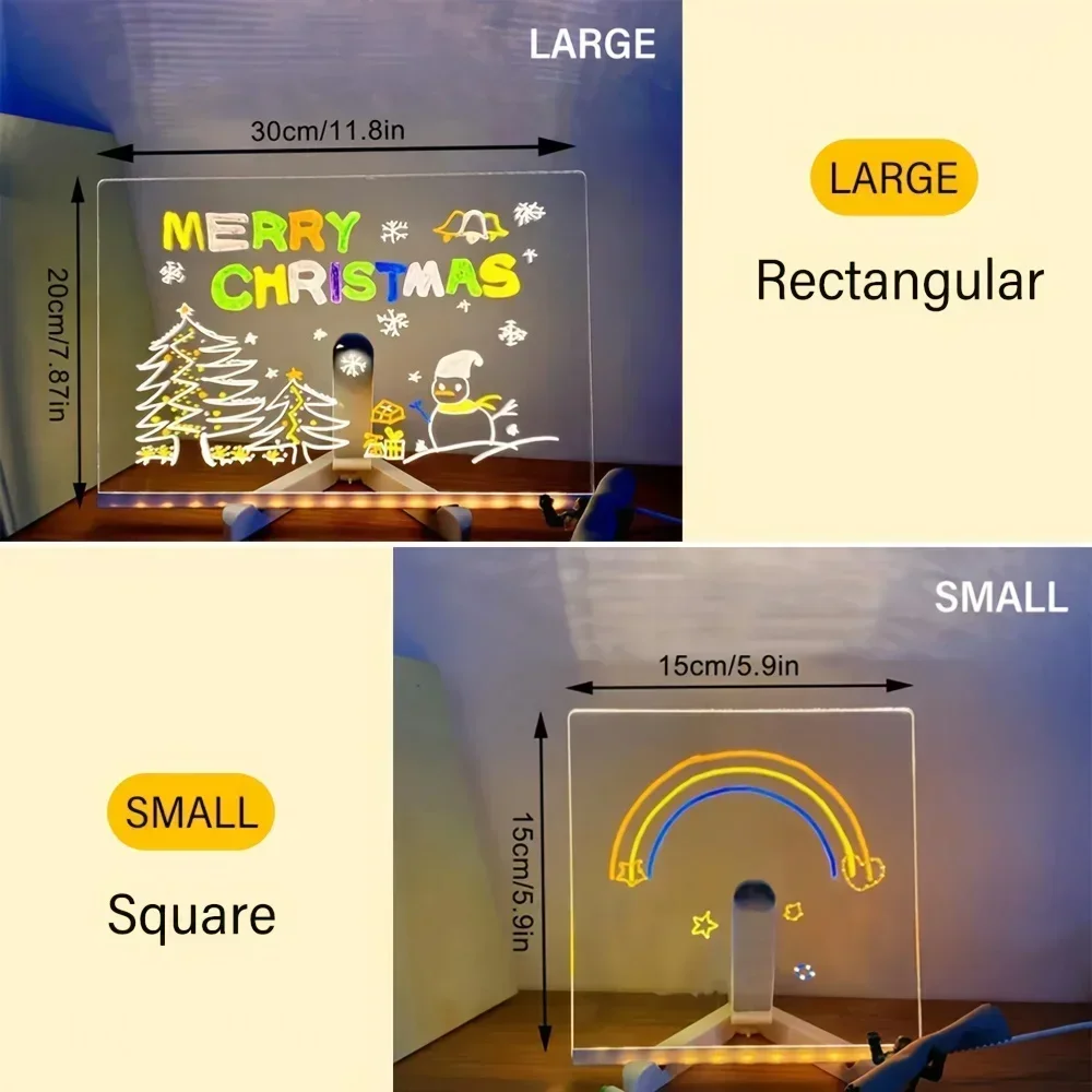 Tablero de mensajes acrílico con luz LED, tablero de dibujo USB borrable para niños, CIY para regalos de cumpleaños, tableros publicitarios para Bar