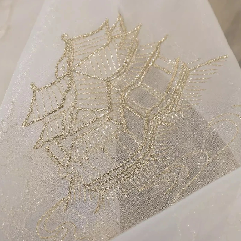 刺繍入りライトガーゼ透明生地ドラゴンパターン縁起の良い雲パビリオンドレス中国漢服デザイナー生地