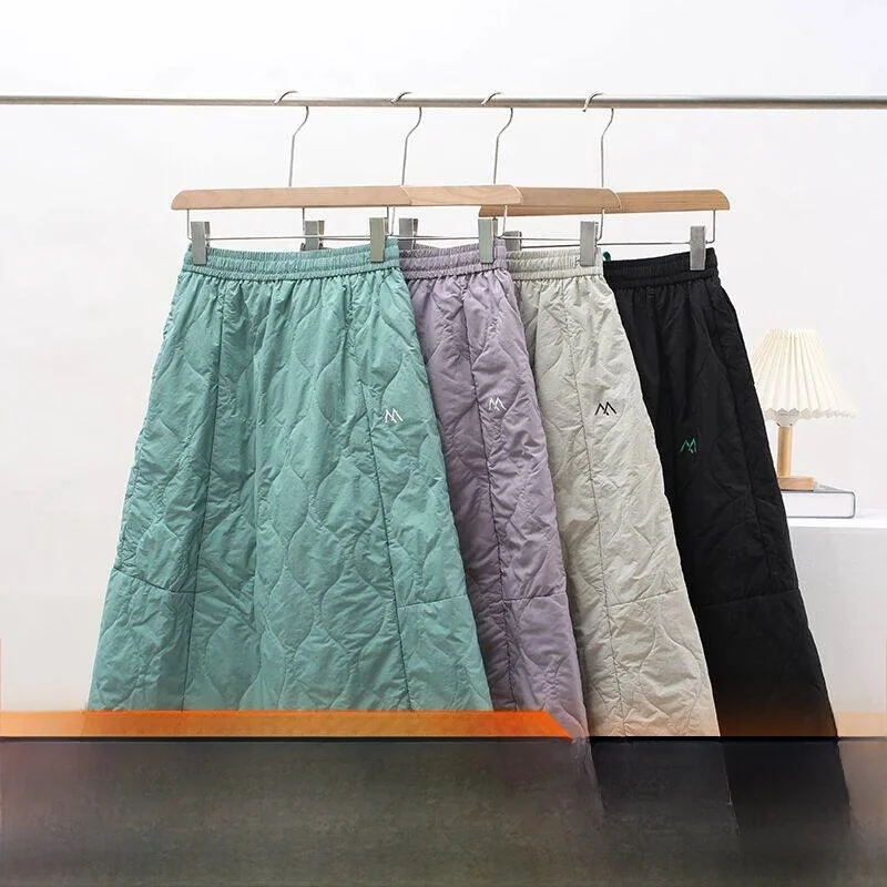 Outdoor Women's Mid-Length A-Line Skirt with Cotton  Warm Casual Style Gourd Pattern Half Body Skirt Trendy Winter Wear